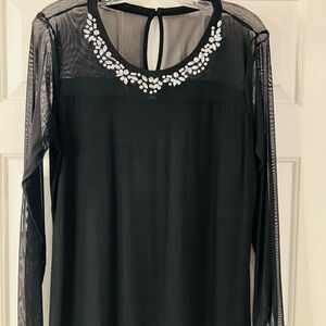 INC International Concepts Black Top with Embellished Neckline